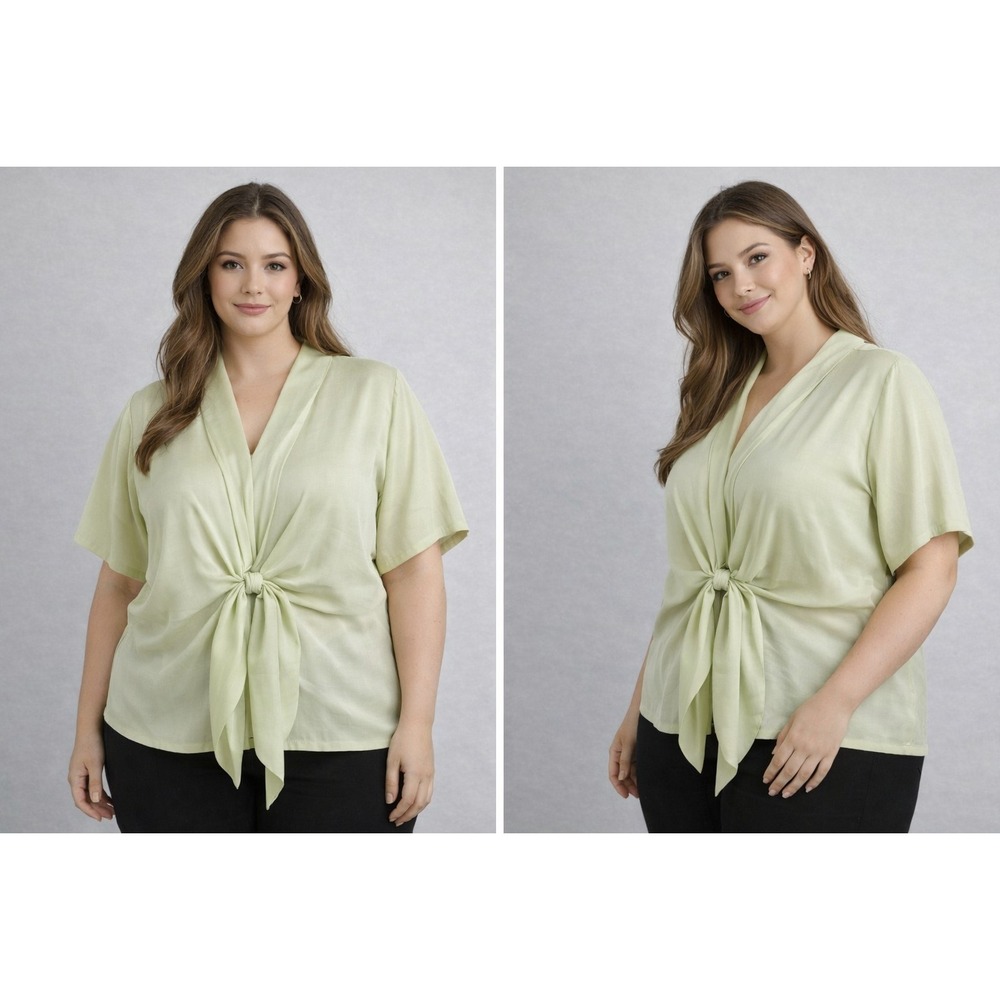 Talbots Women Pure Silk Blouse Top Size 16 Mint Green Wrap Tie Elegant Classic